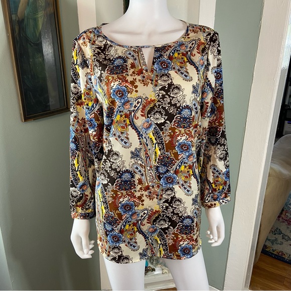 Chico's Tops - Chico's Sz 2 Ella Pull Over Paisley Floral Keyhole Blouse Top Shirt Size 10